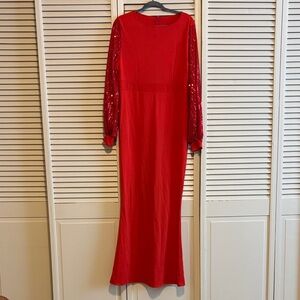 Elegant Red Sequin Sleeve Dress